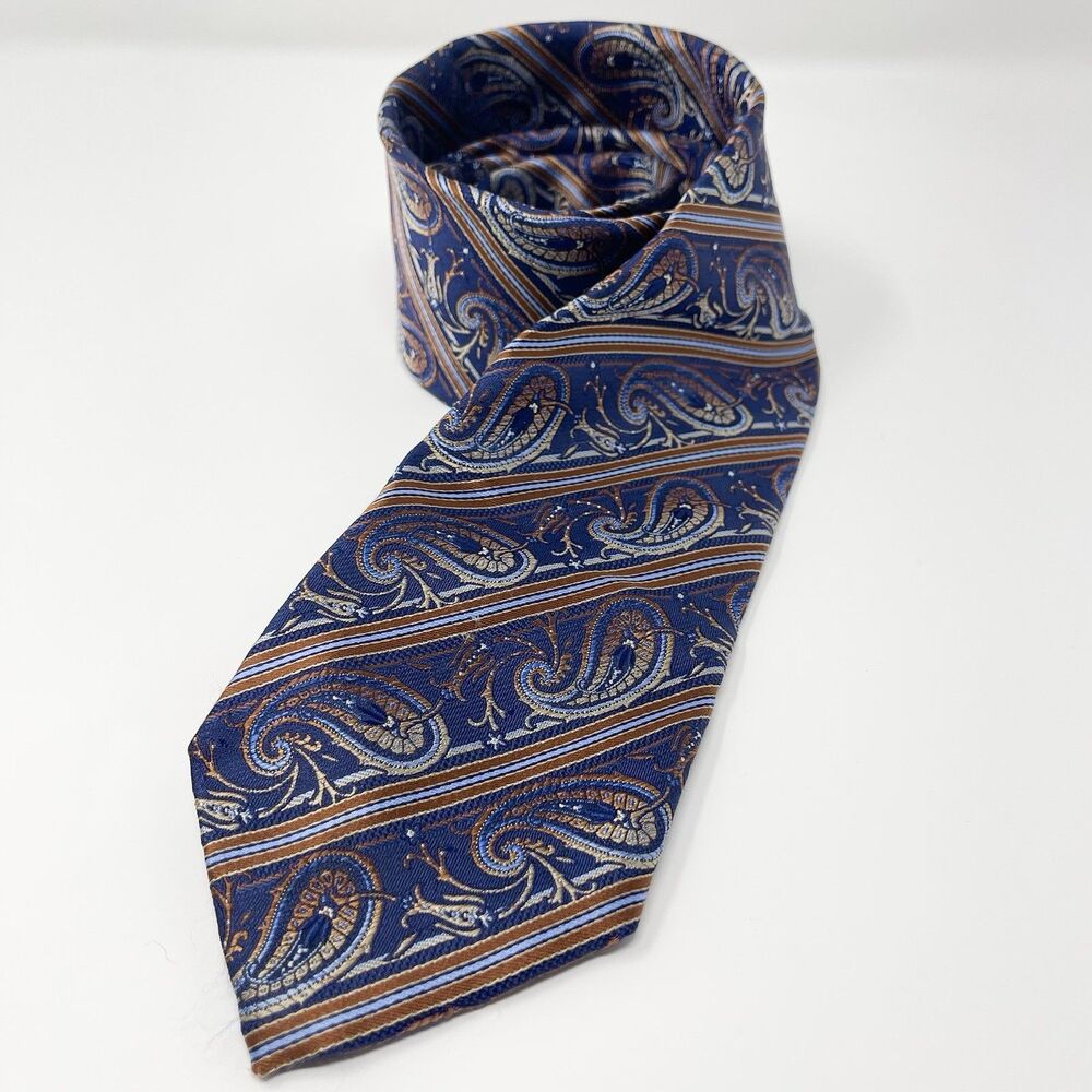 Santorelli Mens Silk Neck Tie Paisley Stripes Classic Handmade In Italy Classic